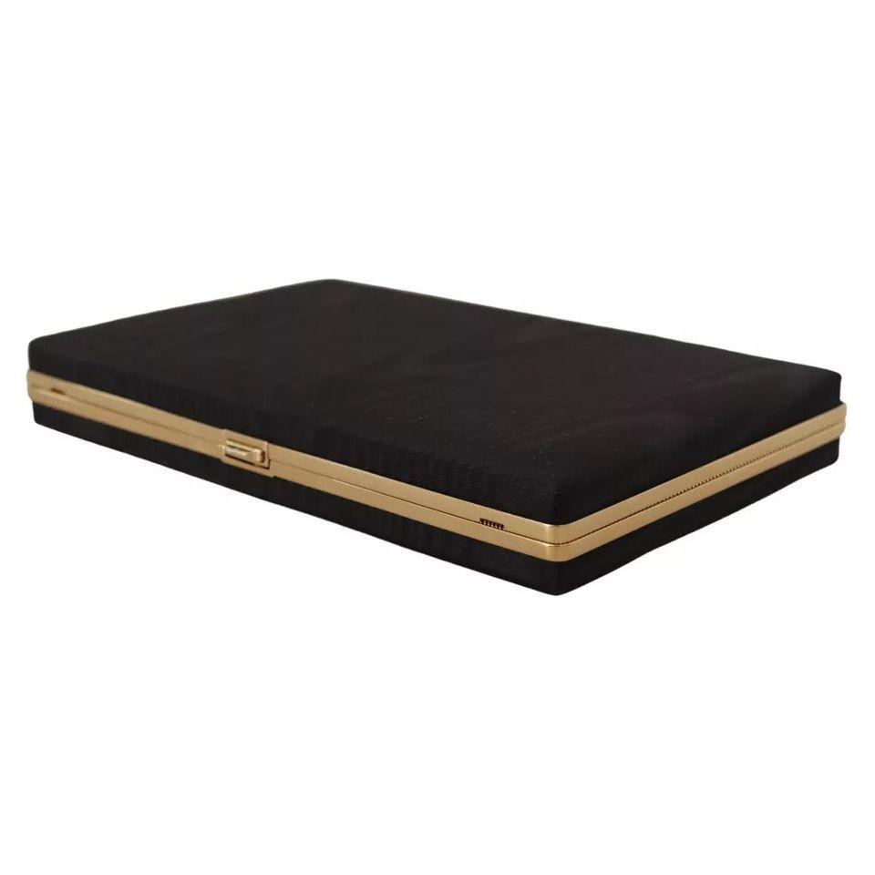 Dolce & Gabbana Black Silk Gold Frame Clutch Evening Party Purse Bag Dolce & Gabbana Dark Slate Gray