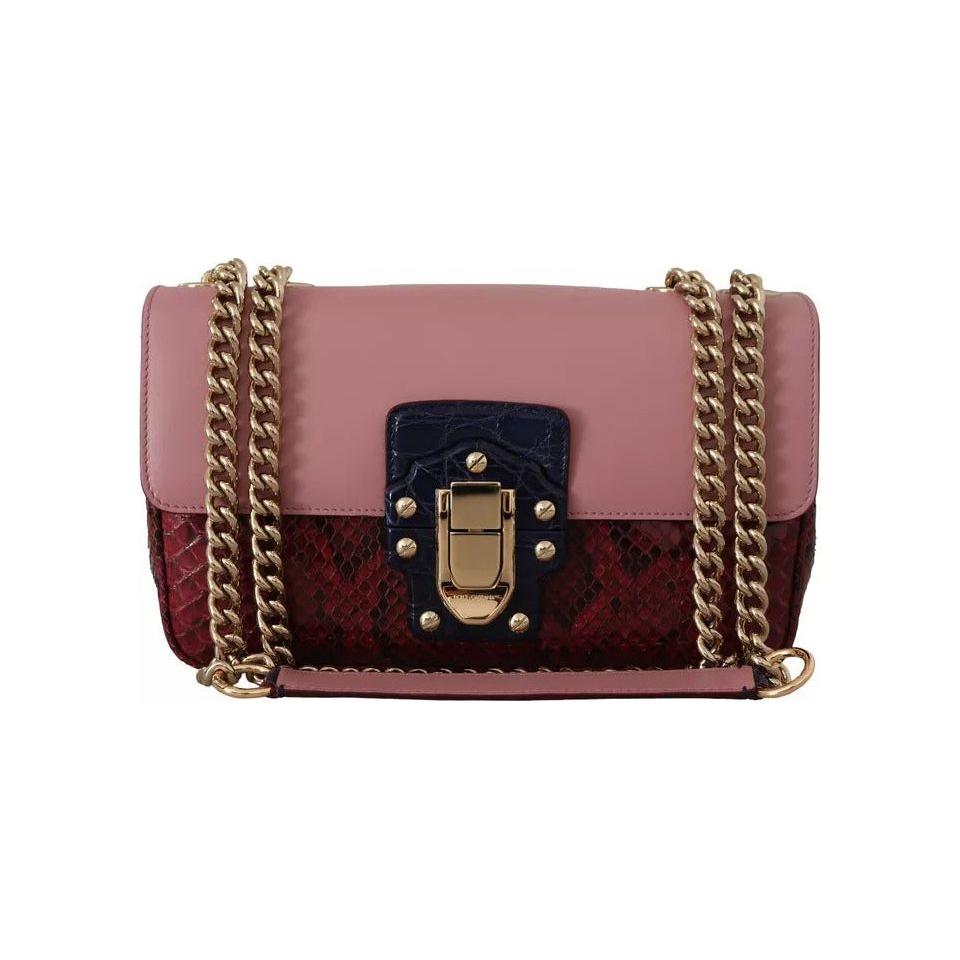 Dolce & Gabbana Pink Red Exotic Skins Gold Chain Purse LUCIA Leather Bag Dolce & Gabbana Rosy Brown
