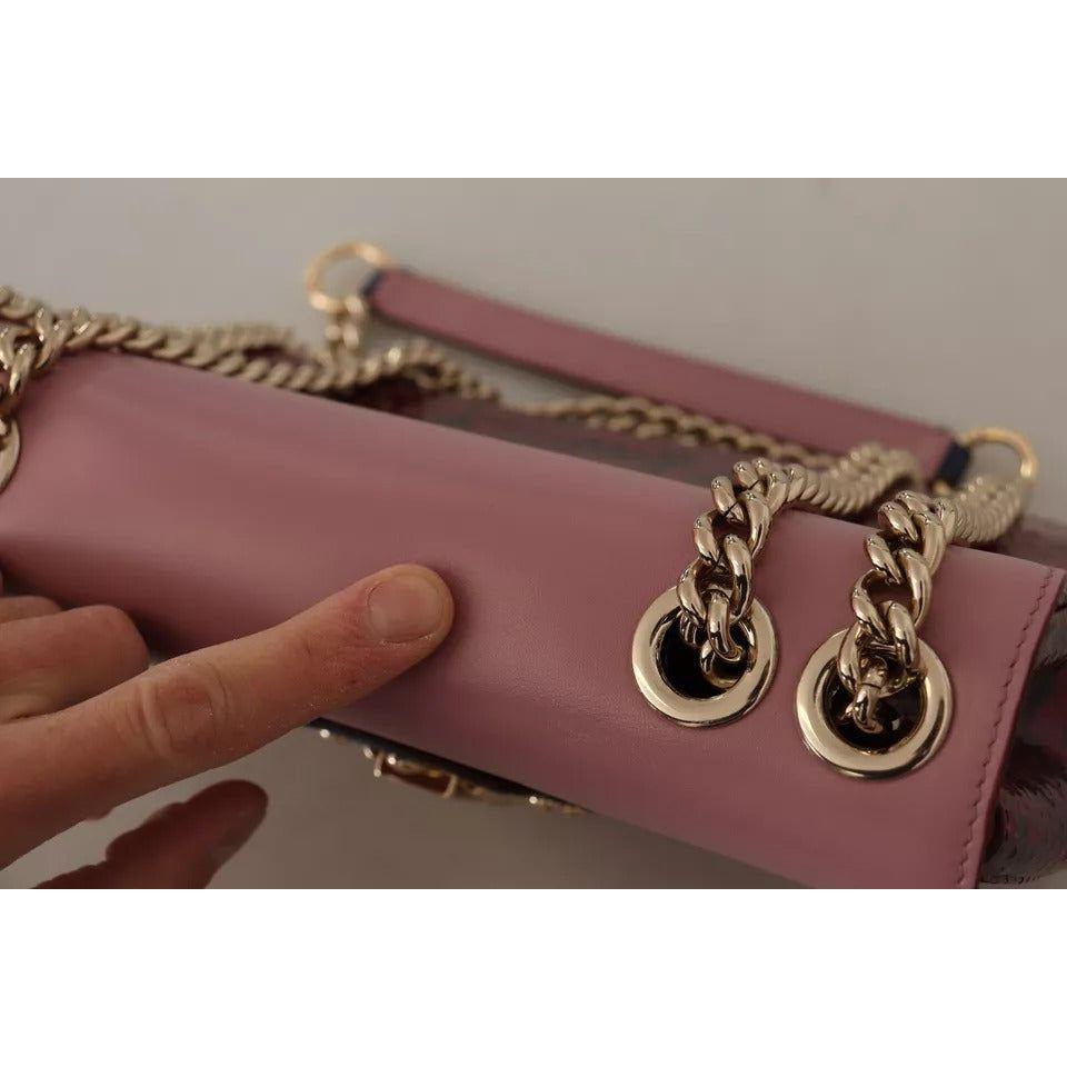 Dolce & Gabbana Pink Red Exotic Skins Gold Chain Purse LUCIA Leather Bag Dolce & Gabbana Dim Gray