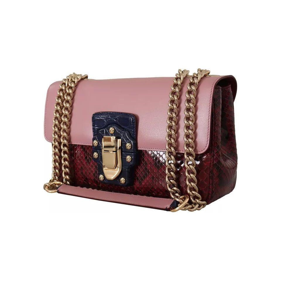 Dolce & Gabbana Pink Red Exotic Skins Gold Chain Purse LUCIA Leather Bag Dolce & Gabbana Rosy Brown