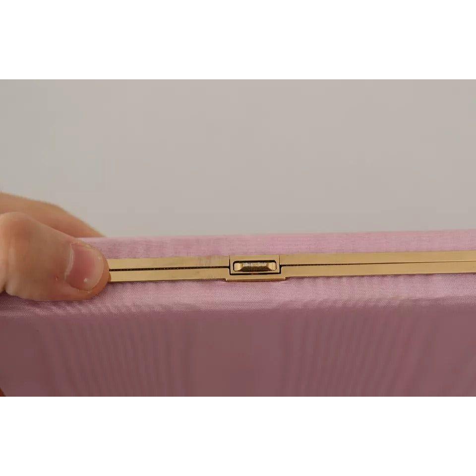 Dolce & Gabbana Pink Silk Gold Frame Clutch Evening Party Purse Bag Dolce & Gabbana Dark Gray