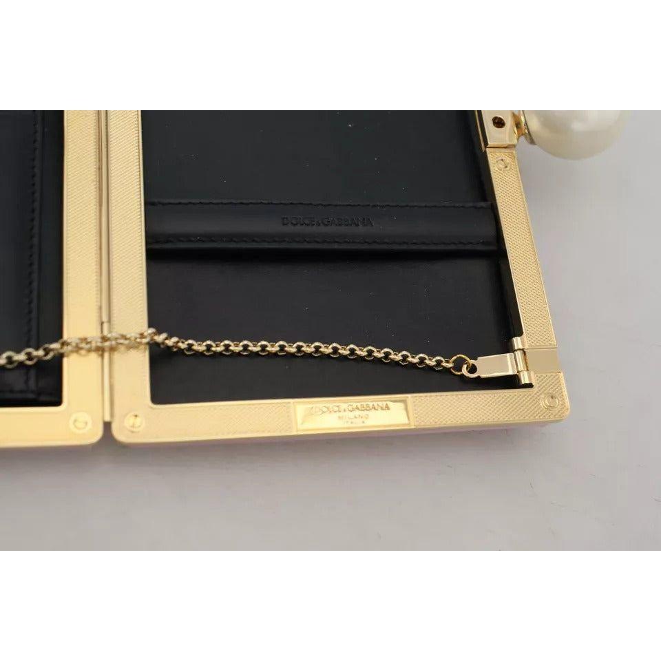 Dolce & Gabbana Pink Silk Gold Frame Clutch Evening Party Purse Bag Dolce & Gabbana Dark Slate Gray