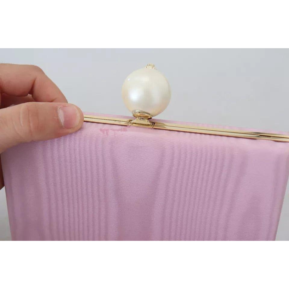 Dolce & Gabbana Pink Silk Gold Frame Clutch Evening Party Purse Bag Dolce & Gabbana Dark Gray