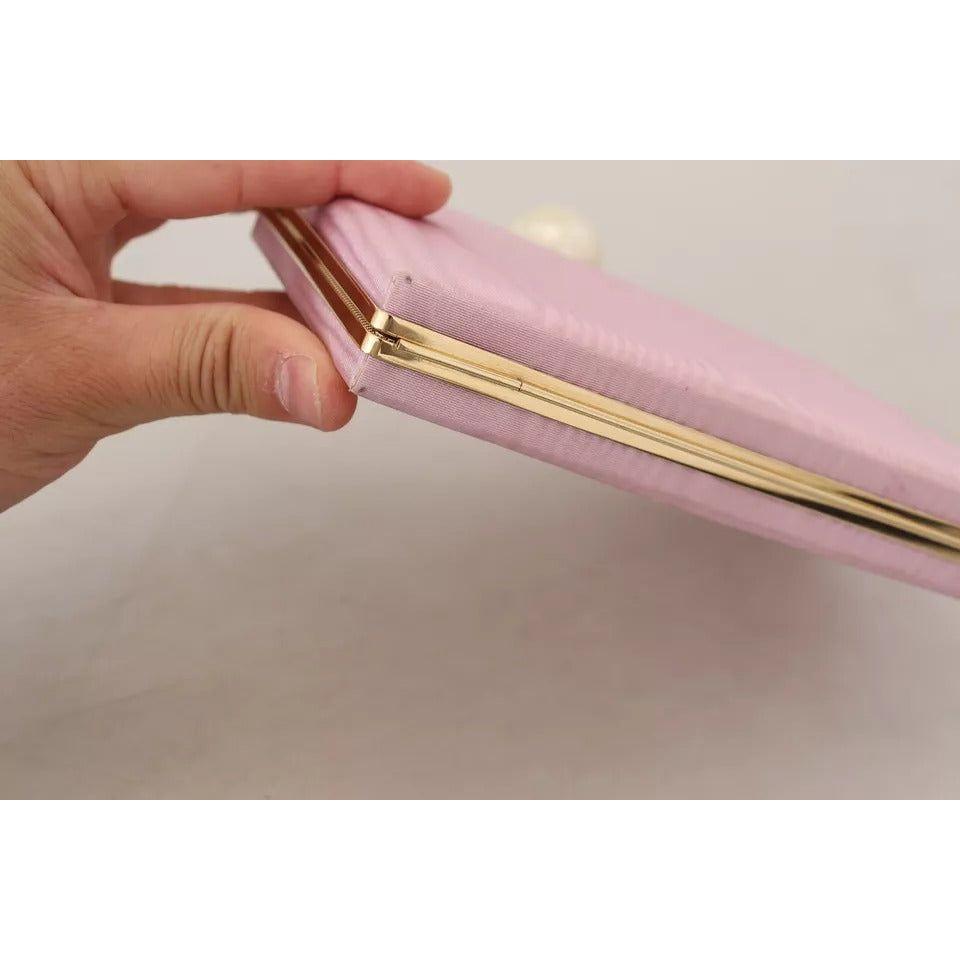 Dolce & Gabbana Pink Silk Gold Frame Clutch Evening Party Purse Bag Dolce & Gabbana Rosy Brown