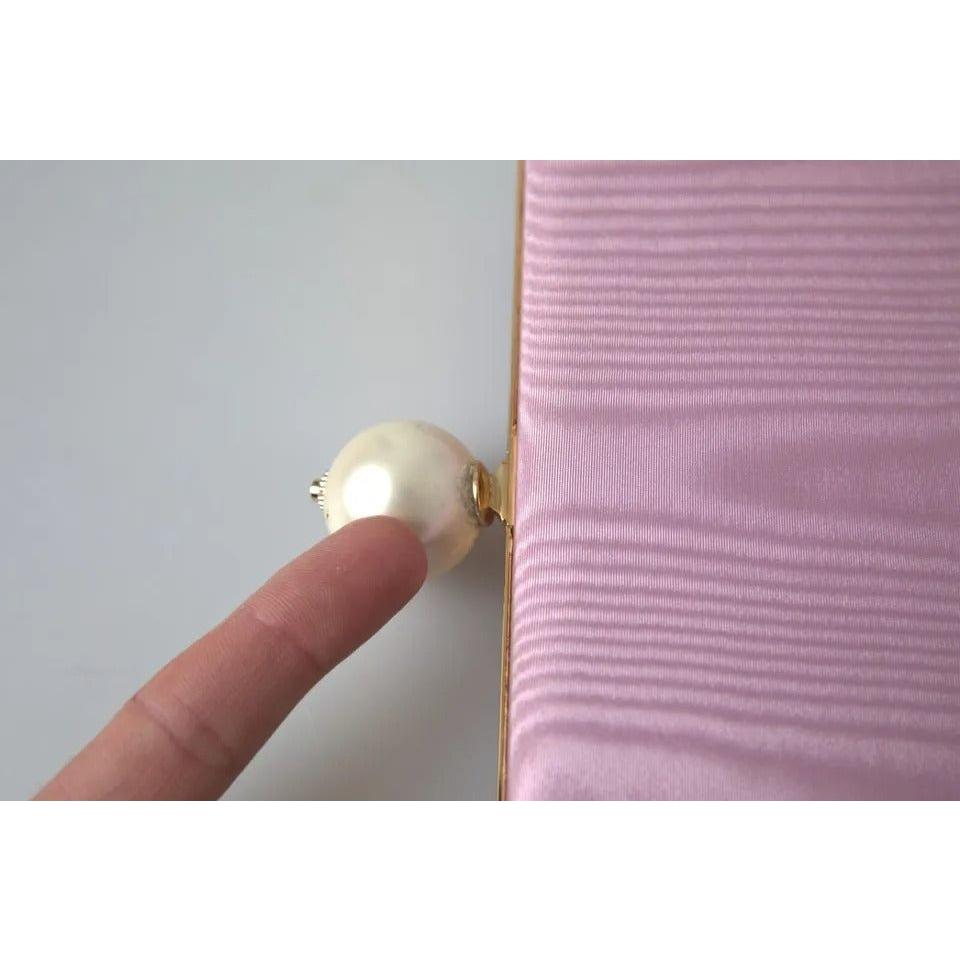 Dolce & Gabbana Pink Silk Gold Frame Clutch Evening Party Purse Bag Dolce & Gabbana Dark Gray
