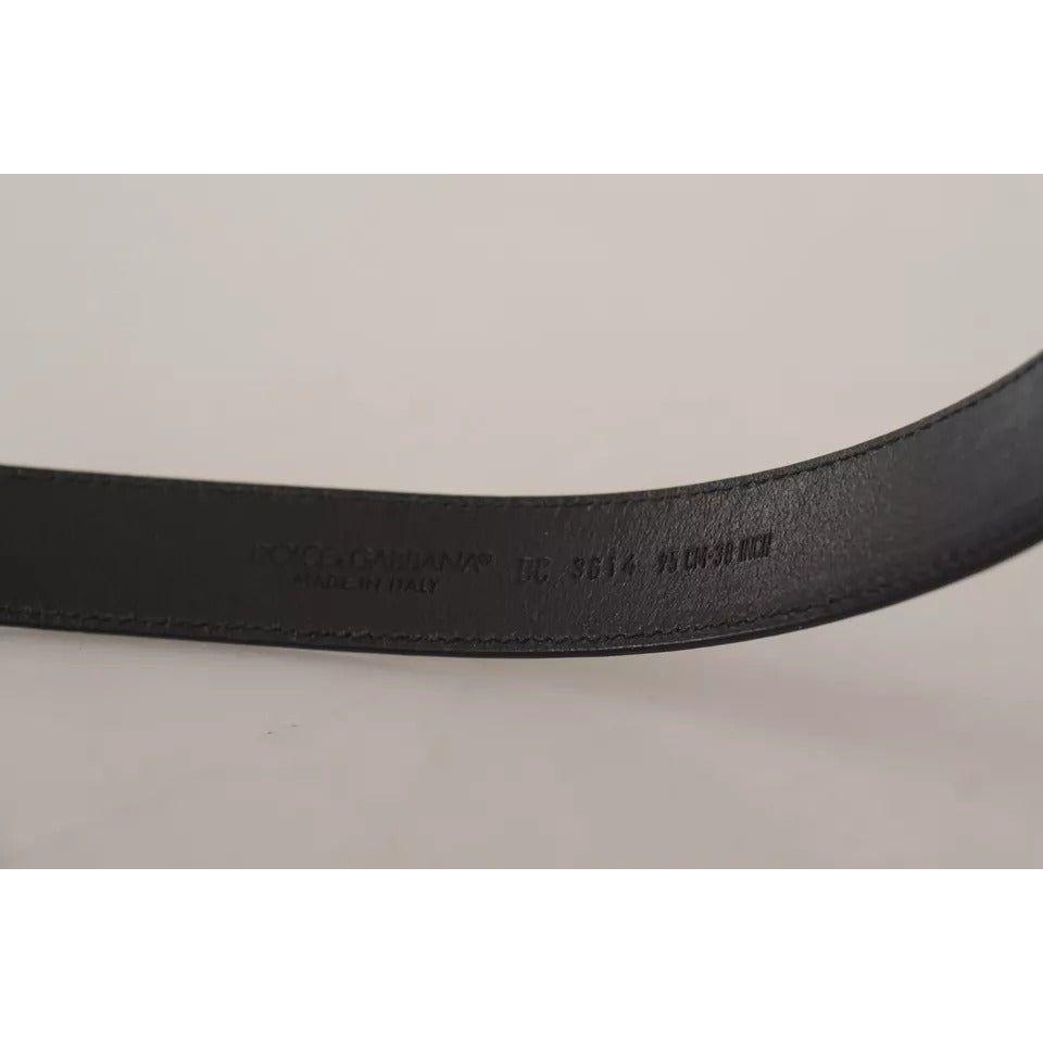 Dolce & Gabbana Black Calf Leather Vintage Logo Metal Buckle Belt Dolce & Gabbana Gray