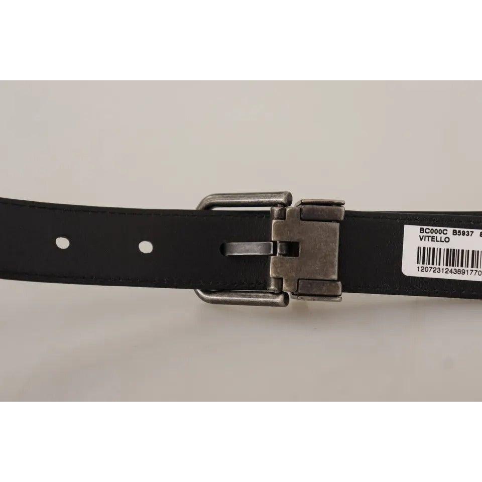 Dolce & Gabbana Black Calf Leather Vintage Logo Metal Buckle Belt Dolce & Gabbana Gray