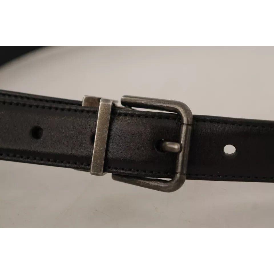 Dolce & Gabbana Black Calf Leather Vintage Logo Metal Buckle Belt Dolce & Gabbana Dark Gray