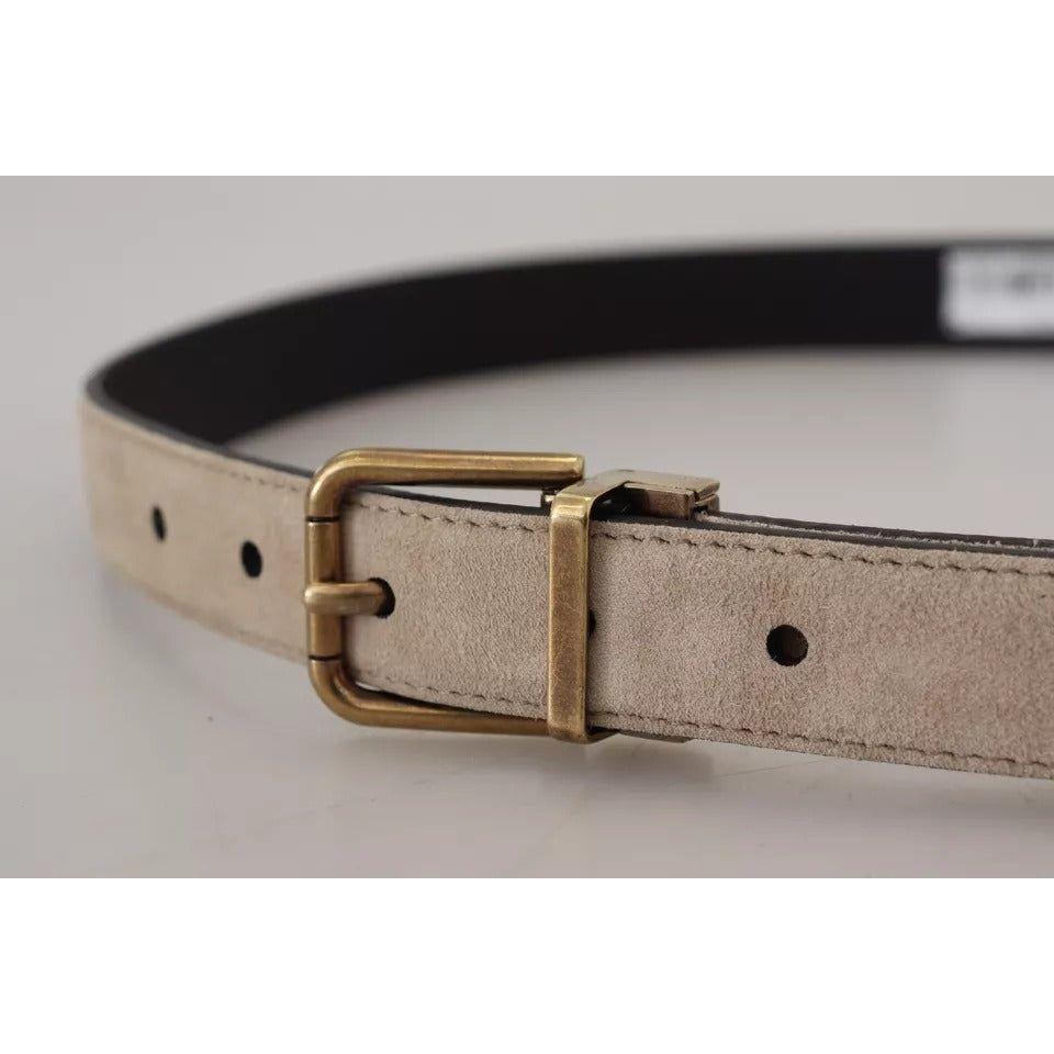 Dolce & Gabbana Beige Velvet Leather Gold Tone Metal Buckle Belt Dolce & Gabbana Dark Gray
