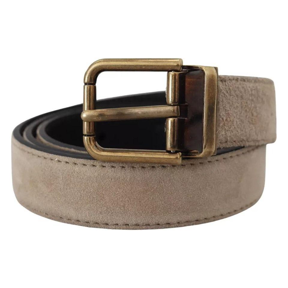 Dolce & Gabbana Beige Velvet Leather Gold Tone Metal Buckle Belt Dolce & Gabbana Dim Gray