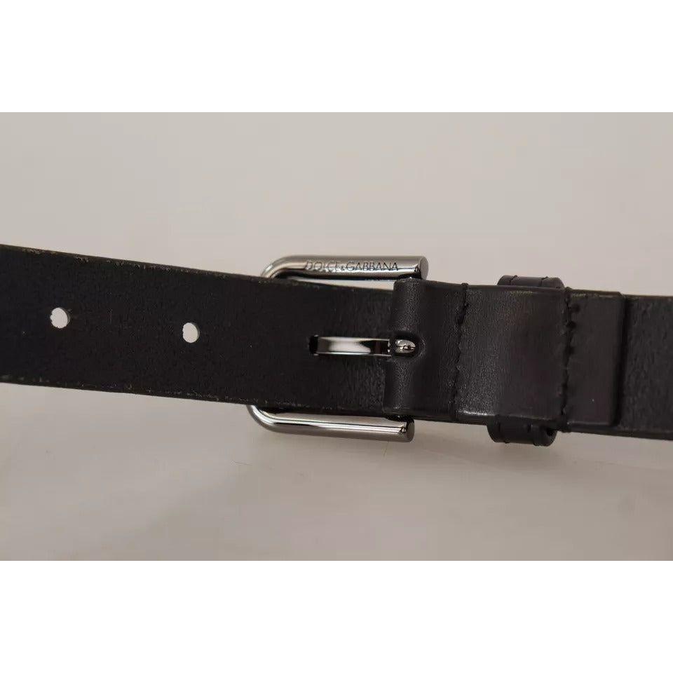 Dolce & Gabbana Black Calf Leather Classic Metal Logo Buckle Belt Dolce & Gabbana Dark Gray
