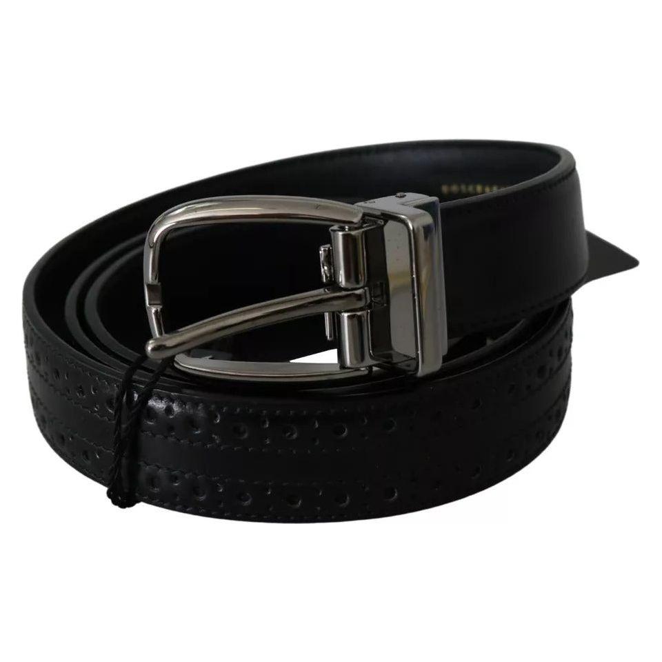 Dolce & Gabbana Black Leather Silver Metal Buckle Classic Belt Dolce & Gabbana Black