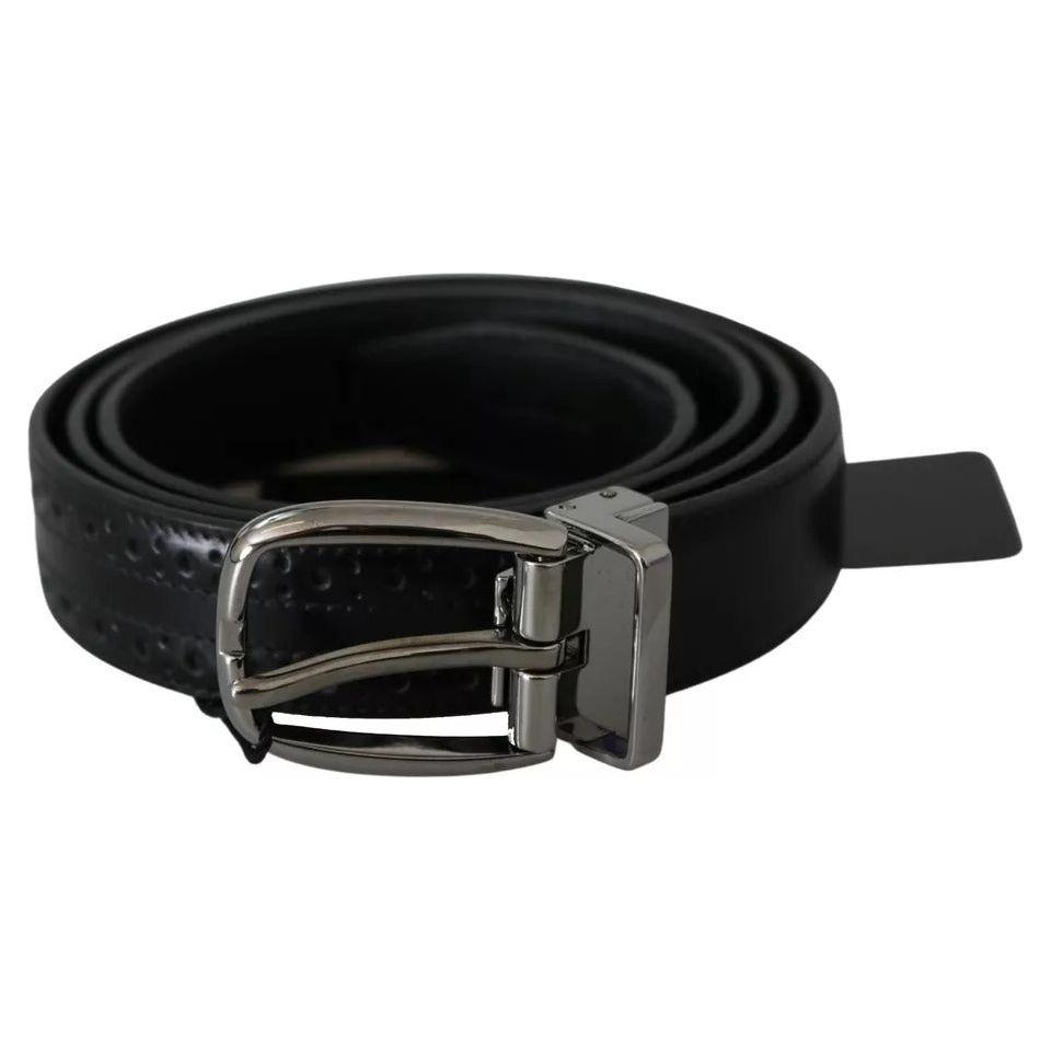 Dolce & Gabbana Black Leather Silver Metal Buckle Classic Belt Dolce & Gabbana Black