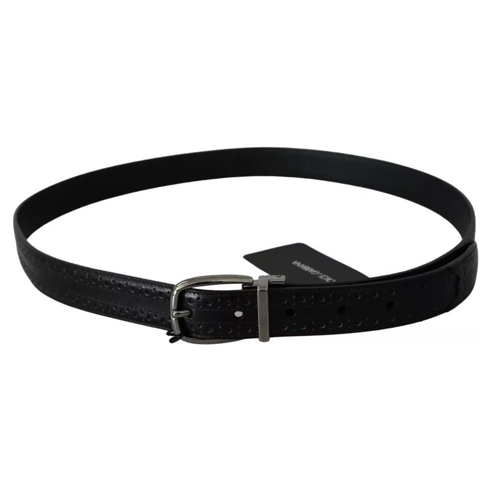 Dolce & Gabbana Black Leather Silver Metal Buckle Classic Belt Dolce & Gabbana Black
