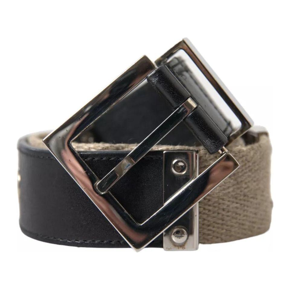 Dolce & Gabbana Black Leather Beige Strap Silver Metal Buckle Belt Dolce & Gabbana Dark Slate Gray