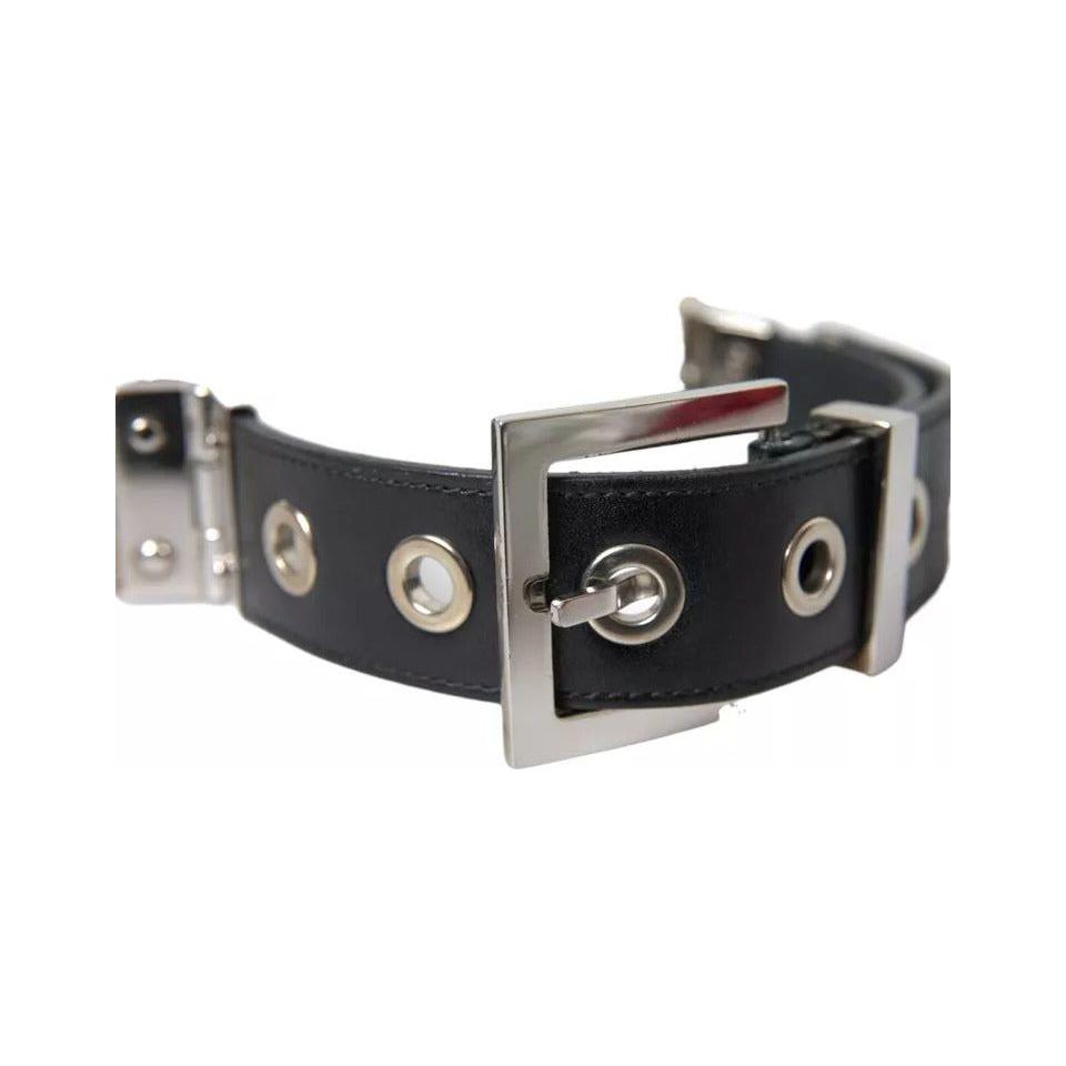 Dolce & Gabbana Black Leather Beige Strap Silver Metal Buckle Belt Dolce & Gabbana Dark Slate Gray