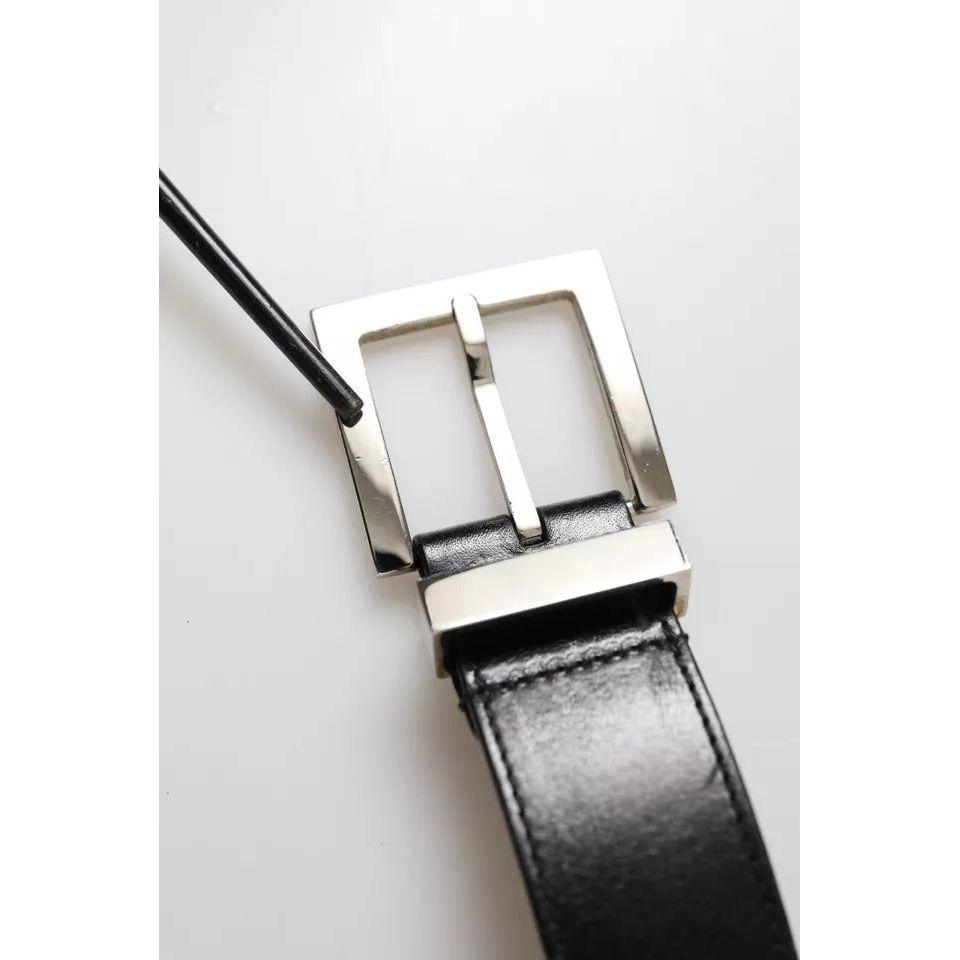 Dolce & Gabbana Black Leather Beige Strap Silver Metal Buckle Belt Dolce & Gabbana Light Gray