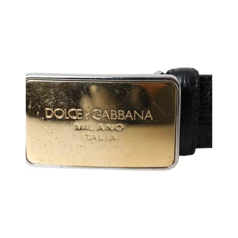Dolce & Gabbana Black Exotic Leather Gold Metal Buckle Belt Dolce & Gabbana Wheat