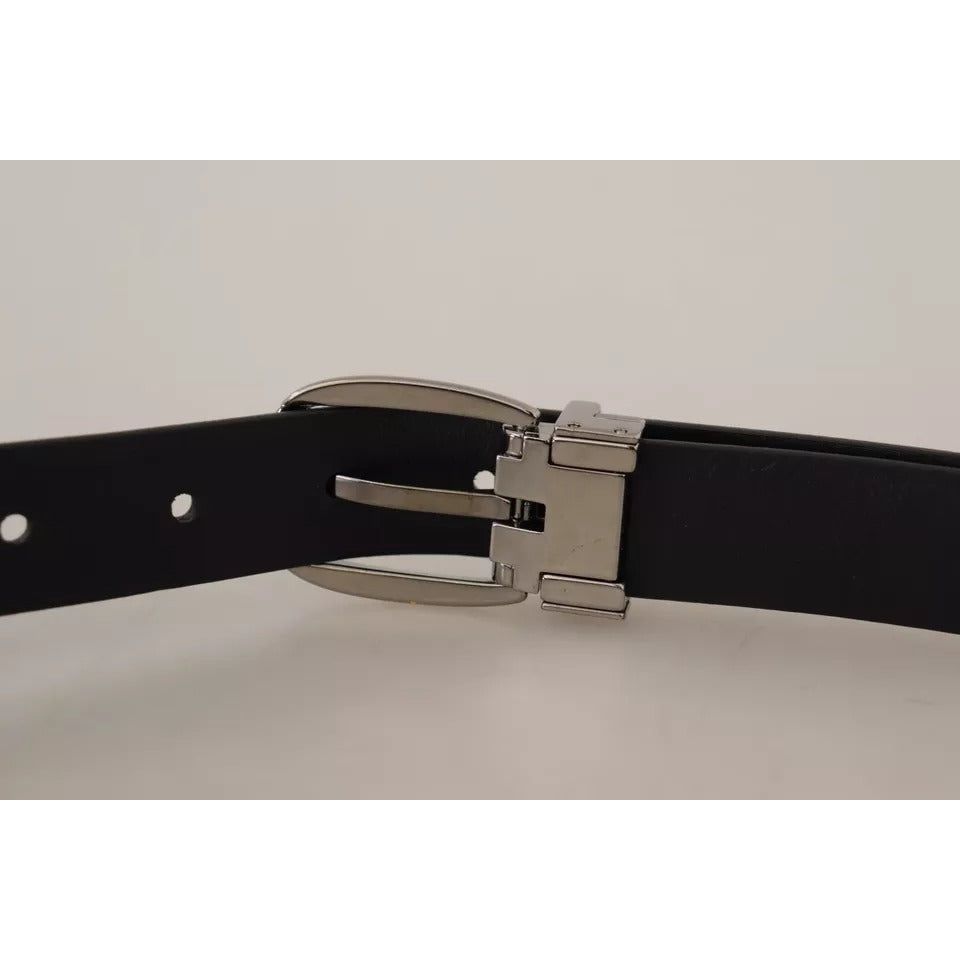 Dolce & Gabbana Black Classic Leather Chrome Metal Buckle Belt Dolce & Gabbana Dark Gray