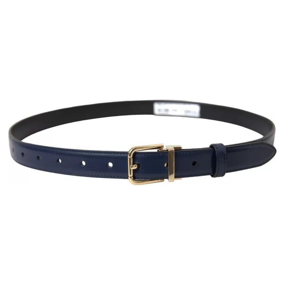 Dolce & Gabbana Blue Leather Gold Metal Buckle Men Belt Dolce & Gabbana Dark Slate Gray