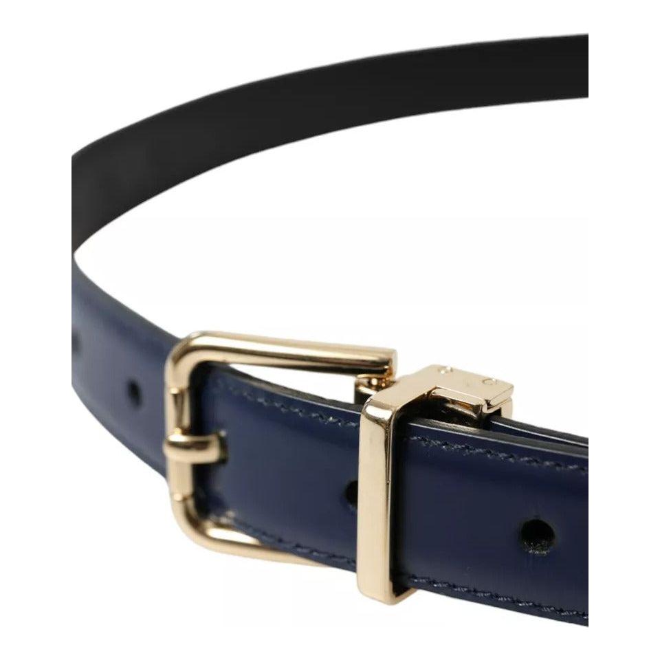 Dolce & Gabbana Blue Leather Gold Metal Buckle Men Belt Dolce & Gabbana Dark Slate Gray