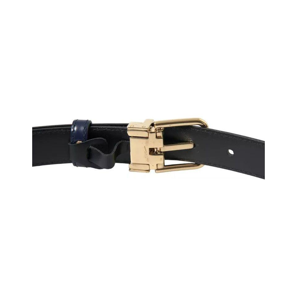 Dolce & Gabbana Blue Leather Gold Metal Buckle Men Belt Dolce & Gabbana Dark Slate Gray