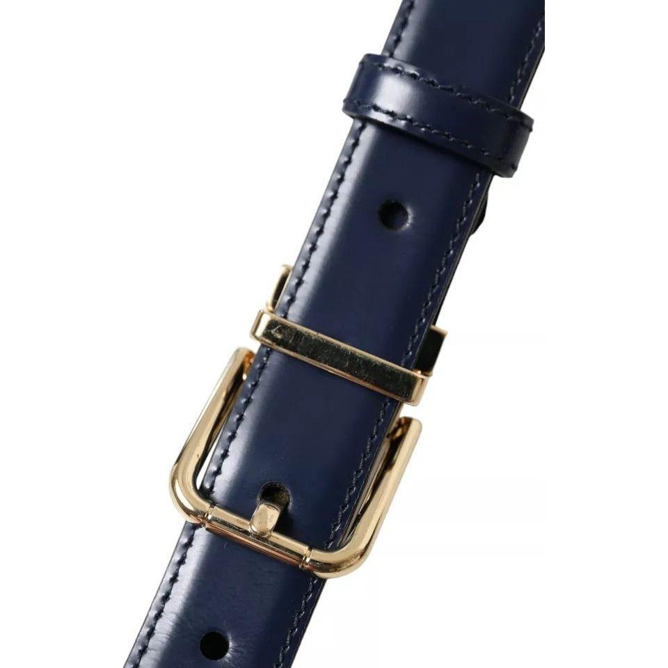 Dolce & Gabbana Blue Leather Gold Metal Buckle Men Belt Dolce & Gabbana Dark Slate Gray