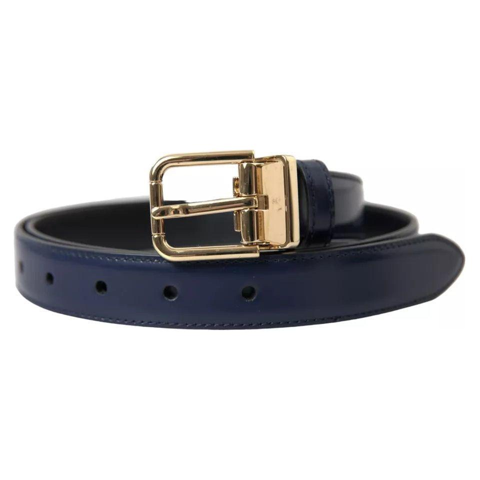 Dolce & Gabbana Blue Leather Gold Metal Buckle Men Belt Dolce & Gabbana Dark Slate Gray