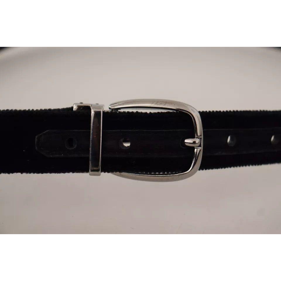 Dolce & Gabbana Black Velvet Silver Tone Metal Logo Buckle Belt Dolce & Gabbana Dark Gray