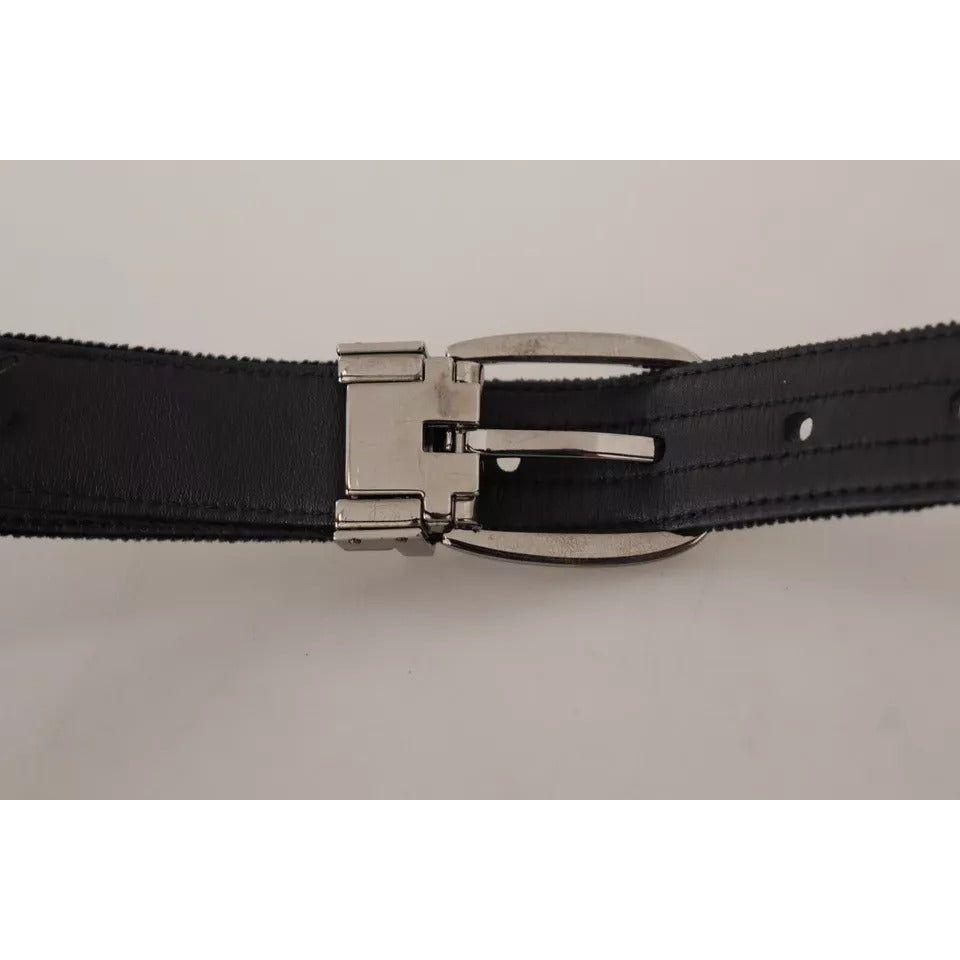 Dolce & Gabbana Black Velvet Silver Tone Metal Logo Buckle Belt Dolce & Gabbana Dark Gray