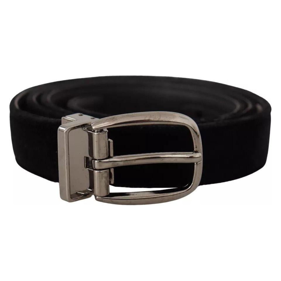 Dolce & Gabbana Black Velvet Silver Tone Metal Logo Buckle Belt Dolce & Gabbana Black