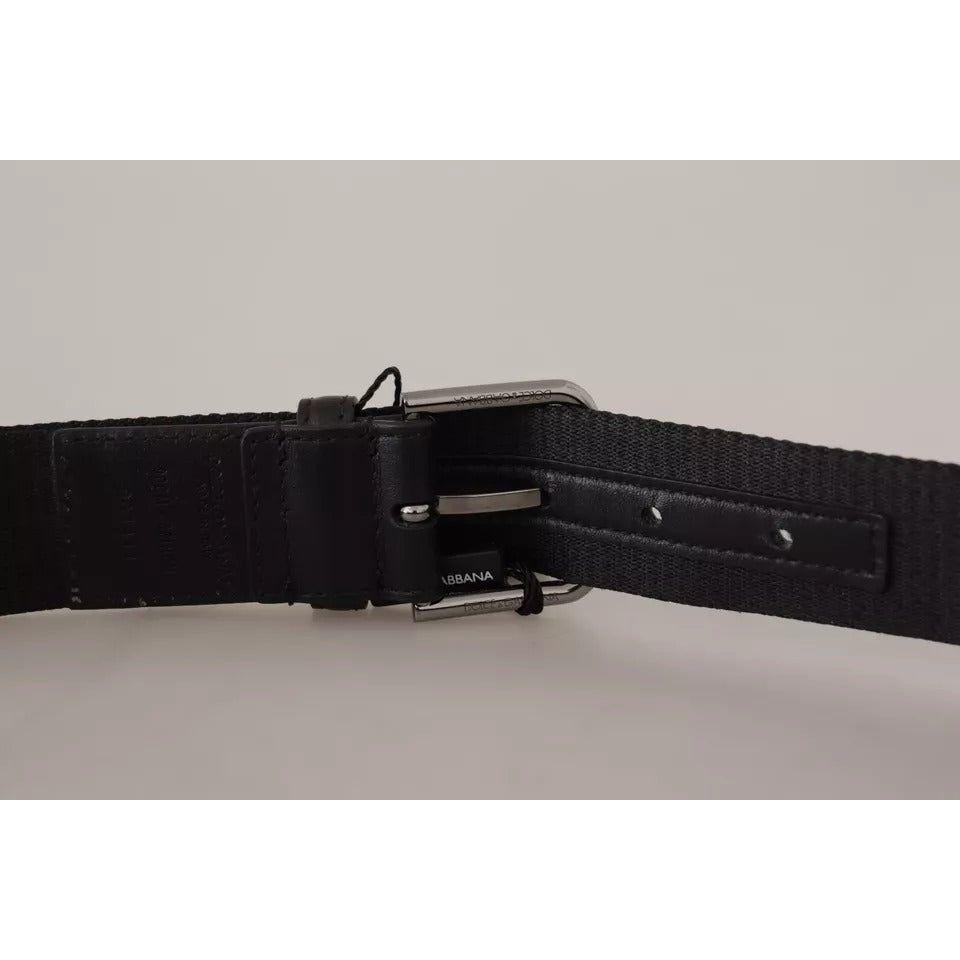 Dolce & Gabbana Blue Black Logo Print Silver Buckle Belt Dolce & Gabbana Black