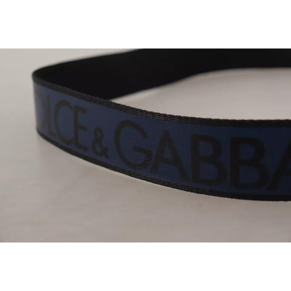 Dolce & Gabbana Blue Black Logo Print Silver Buckle Belt Dolce & Gabbana Dark Gray