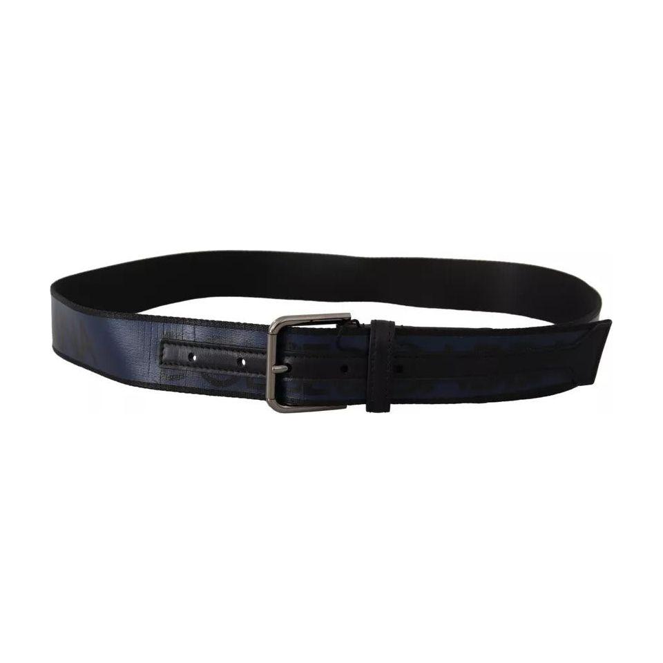 Dolce & Gabbana Blue Black Logo Print Silver Buckle Belt Dolce & Gabbana Black