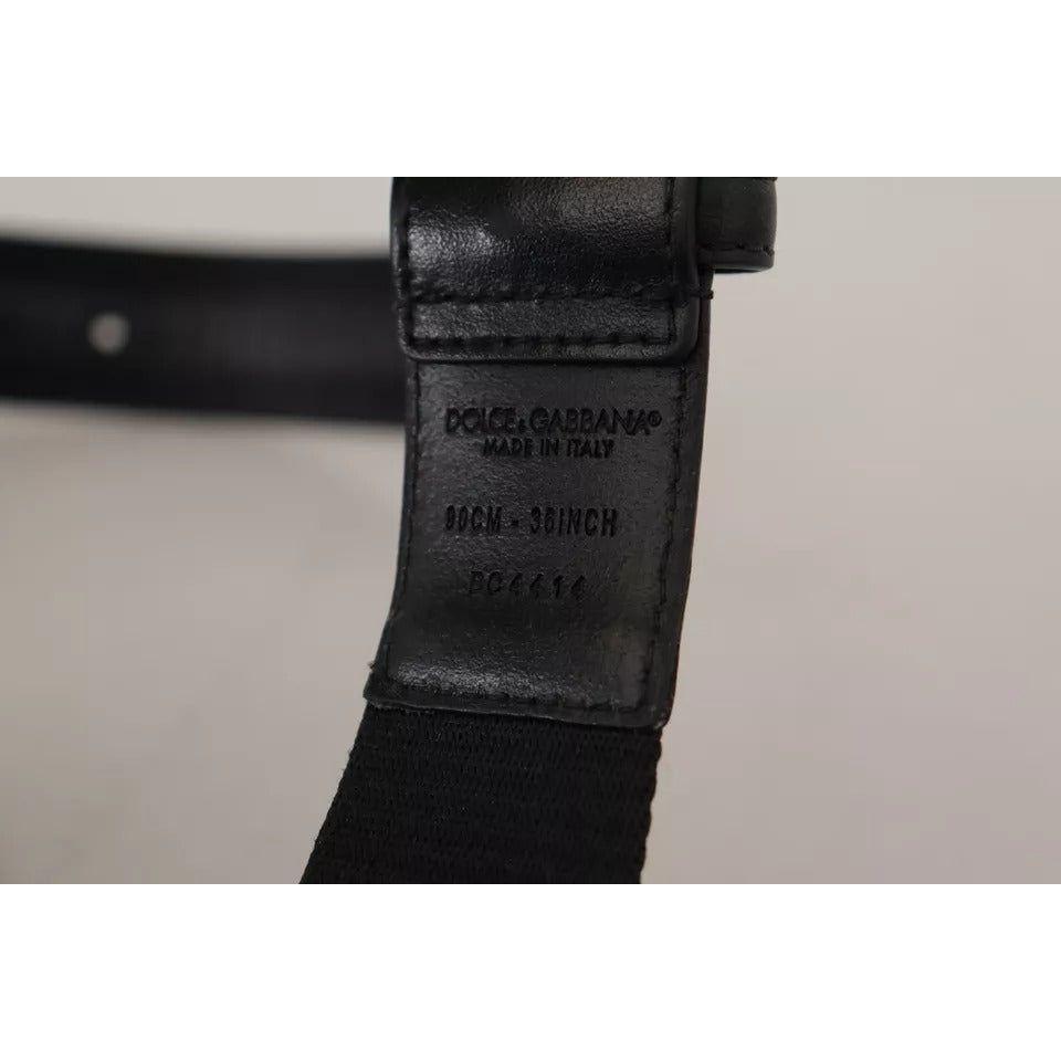 Dolce & Gabbana Blue Black Logo Print Silver Buckle Belt Dolce & Gabbana Black
