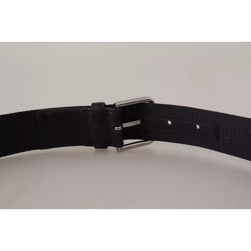 Dolce & Gabbana Blue Black Logo Print Silver Buckle Belt Dolce & Gabbana Dark Gray