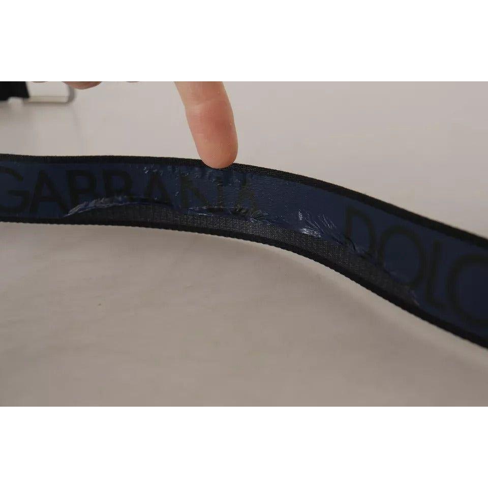 Dolce & Gabbana Blue Black Logo Print Silver Buckle Belt Dolce & Gabbana Rosy Brown