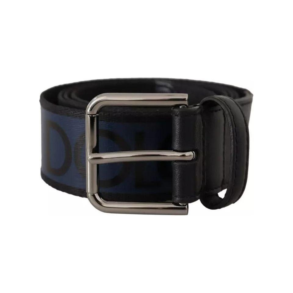 Dolce & Gabbana Blue Black Logo Print Silver Buckle Belt Dolce & Gabbana Black
