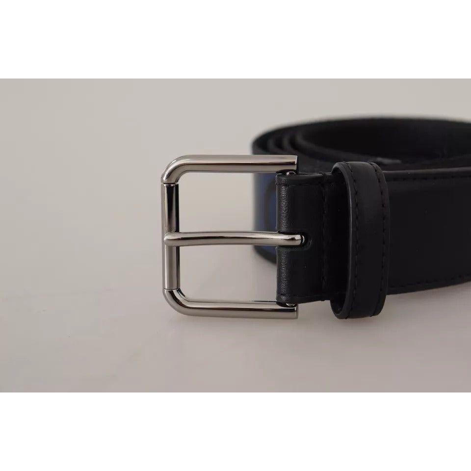 Dolce & Gabbana Blue Black Logo Print Silver Buckle Belt Dolce & Gabbana Dark Gray