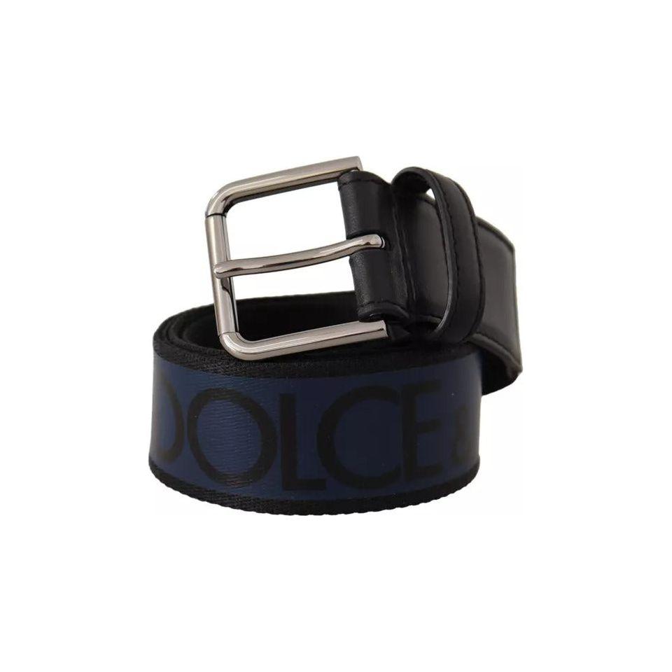 Dolce & Gabbana Blue Black Logo Print Silver Buckle Belt Dolce & Gabbana Dark Slate Gray