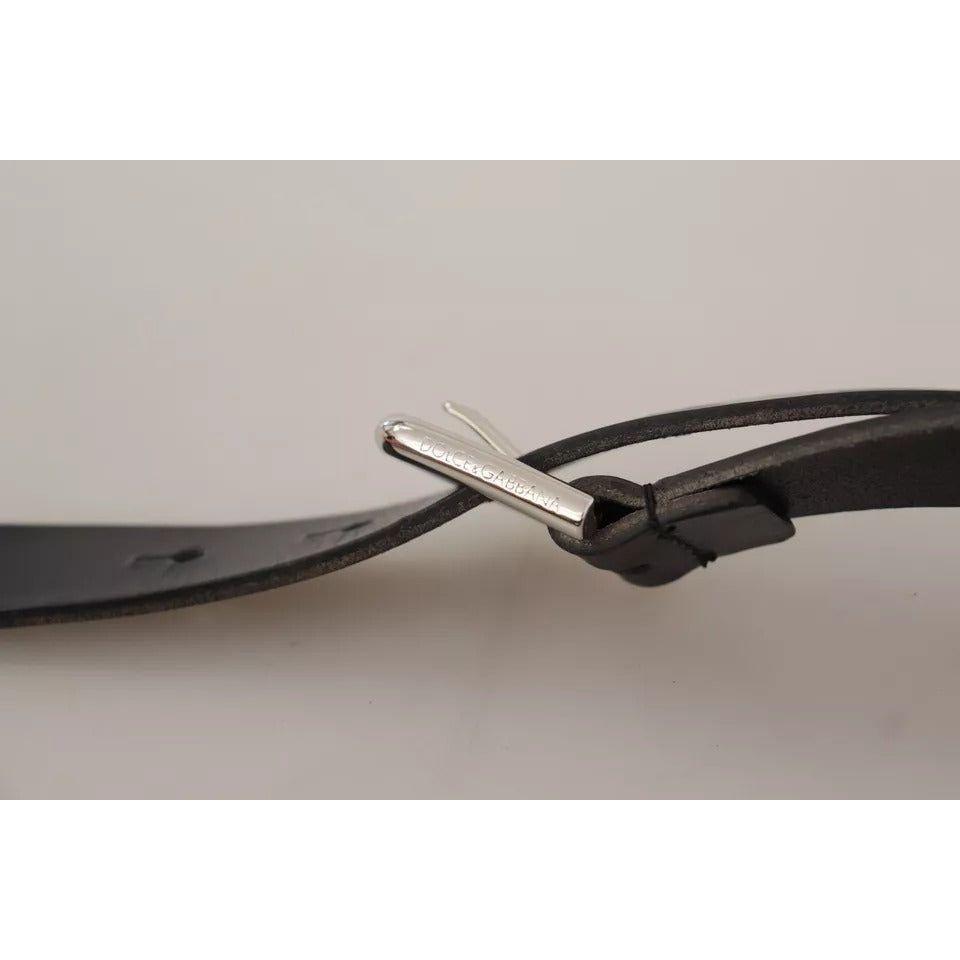 Dolce & Gabbana Black Leather Silver Tone Metal Buckle Classic Belt Dolce & Gabbana Dark Gray