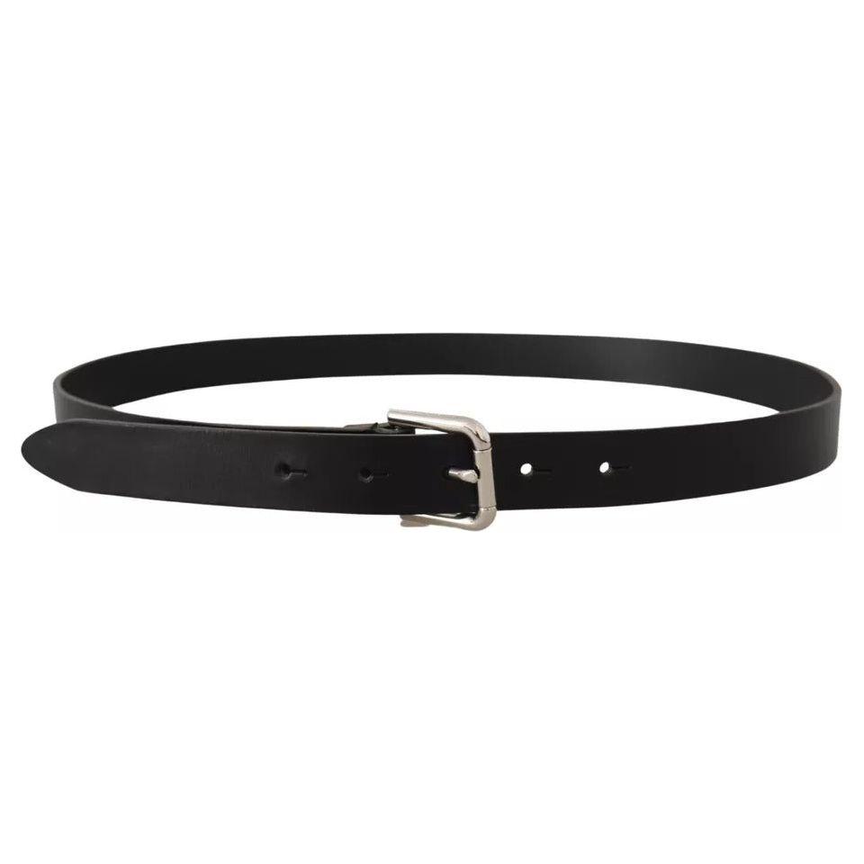 Dolce & Gabbana Black Leather Silver Tone Metal Buckle Classic Belt Dolce & Gabbana Dark Slate Gray