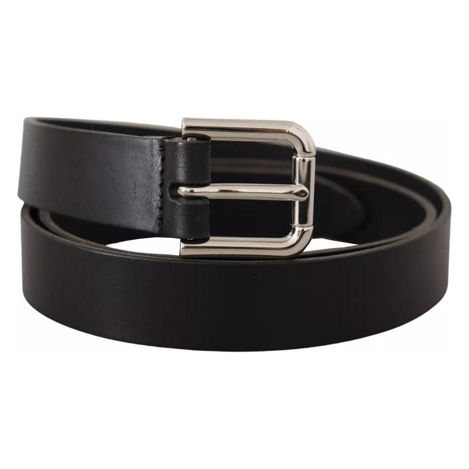 Dolce & Gabbana Black Leather Silver Tone Metal Buckle Classic Belt Dolce & Gabbana Dark Slate Gray