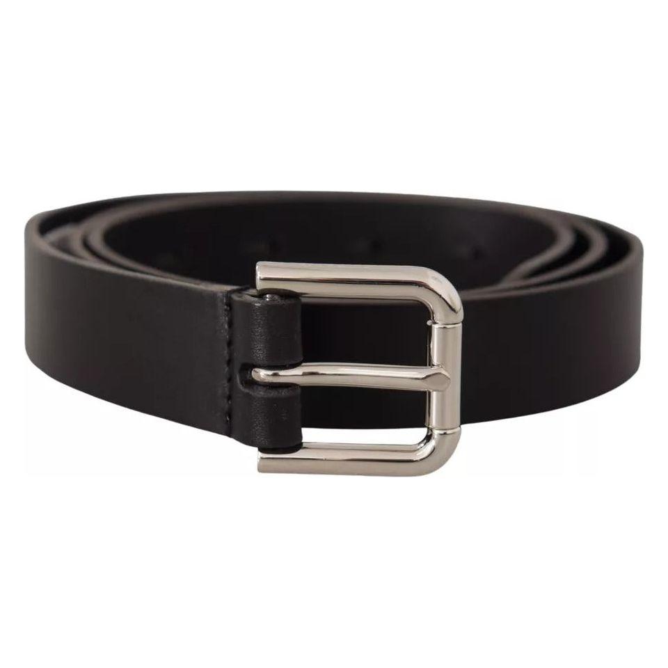 Dolce & Gabbana Black Leather Silver Tone Metal Buckle Classic Belt Dolce & Gabbana Black