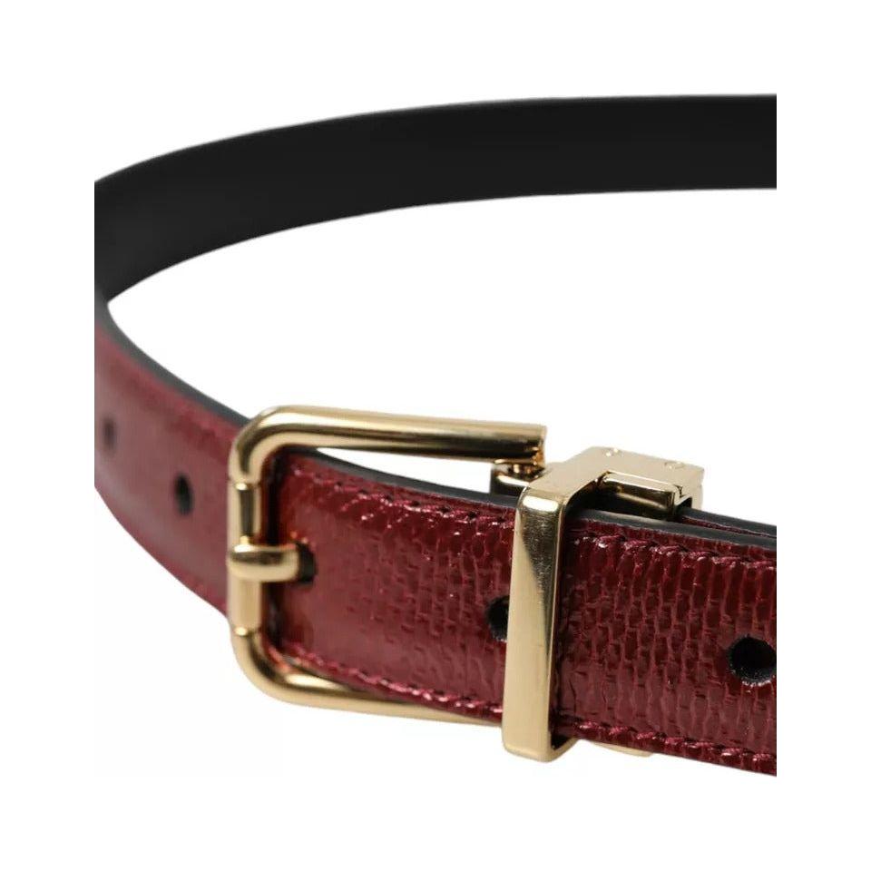 Dolce & Gabbana Maroon Leather Gold Metal Buckle Men Belt Dolce & Gabbana Dark Slate Gray