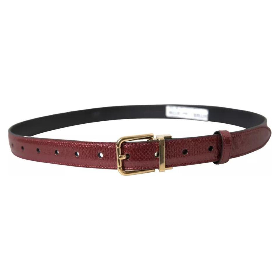 Dolce & Gabbana Maroon Leather Gold Metal Buckle Men Belt Dolce & Gabbana Dark Olive Green