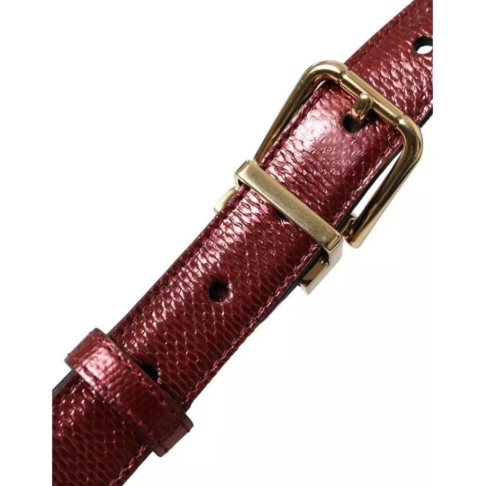 Dolce & Gabbana Maroon Leather Gold Metal Buckle Men Belt Dolce & Gabbana Dark Red