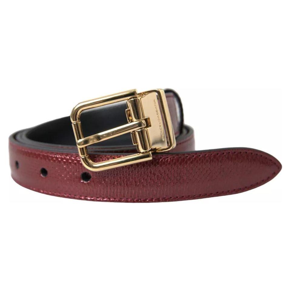 Dolce & Gabbana Maroon Leather Gold Metal Buckle Men Belt Dolce & Gabbana Dark Olive Green