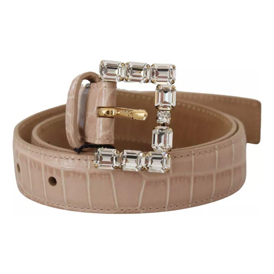 Dolce & Gabbana Beige Leather Crystal Buckle Women Belt Dolce & Gabbana Dim Gray