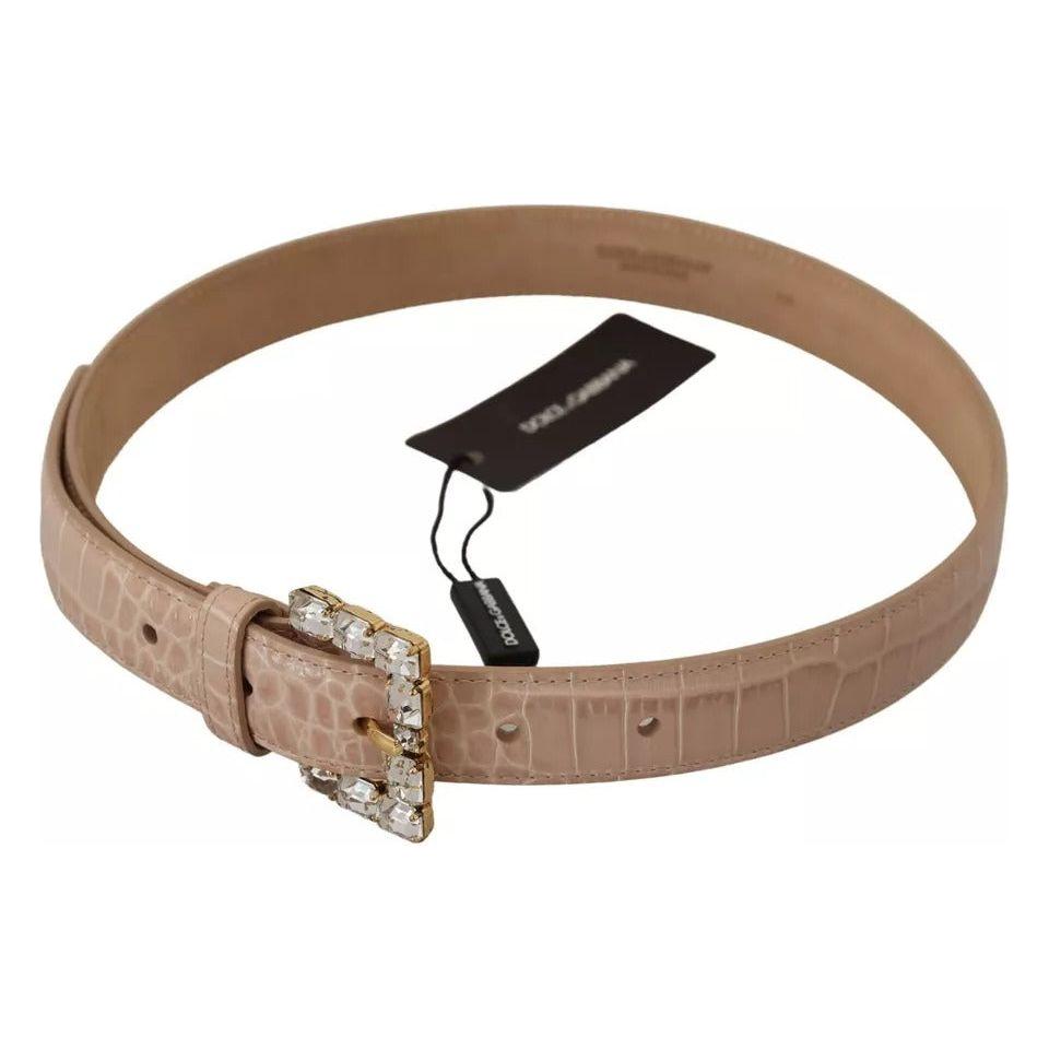 Dolce & Gabbana Beige Leather Crystal Buckle Women Belt Dolce & Gabbana Dim Gray